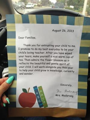 Amazing letter of intro from my sons first grade teacher.