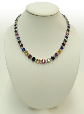 Multi-color 70ctw Natural Sapphire & 10ctw Diamond Necklace