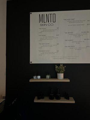 MLNTD Skin Co. Menu