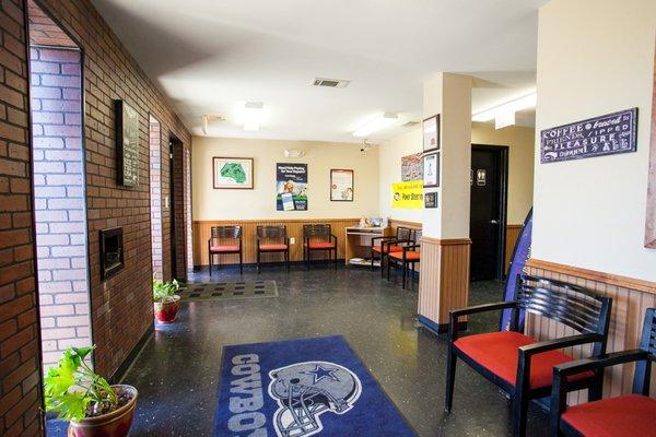 Comfortable and spacious waiting room with complimentary coffee, water and wi-fi access