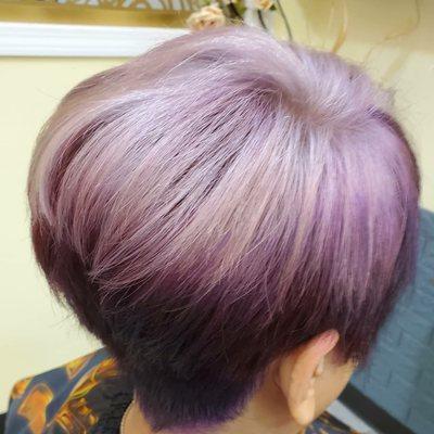 Silver and lavender with an asymmetrical cut