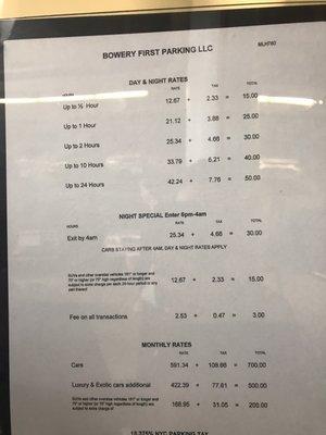 Rates at the front desk