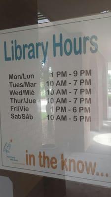 Normal library hours as of May 2016