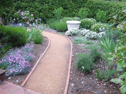 Garden path installation along with drought tolerant plants.