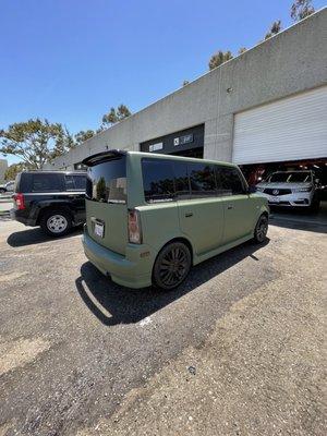 Scion matte military green with full ceramic window tint