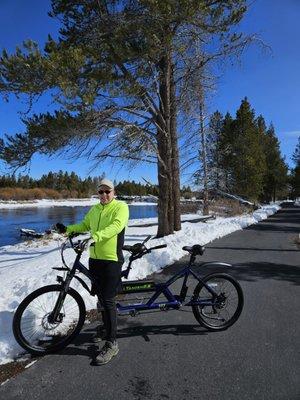 Riding the TandemEZ at Sunriver, Or in the winter.