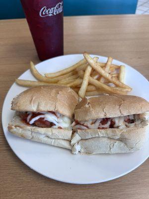 Chicken parm 8" sub lunch combo (includes fries and a drink)