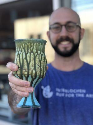 Large ceramic goblet with ash glazes by Brian Morgenlander