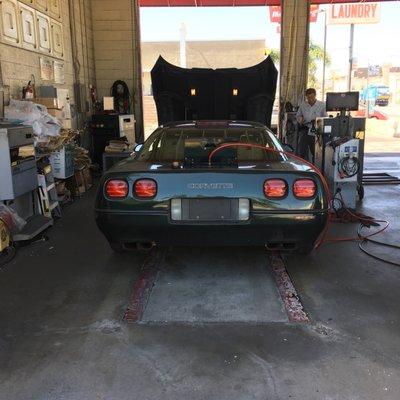 The beast on Smogfather's dyno. Get your Vette passed here!