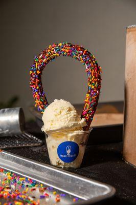 Moar Churro: A Handcrafted Churro with toppings on top of Ice-Cream!!