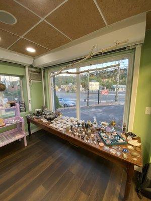 Front table with gemstone specimen