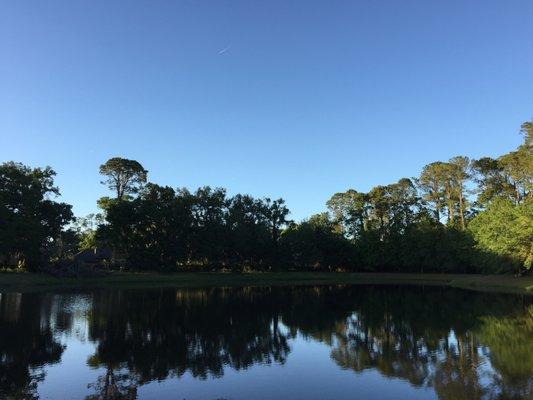 beautiful pond next to the church