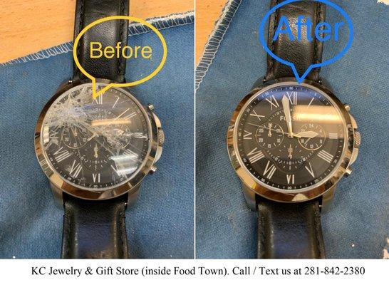 Did you brake your watch crystal? No problem. we can help. The picture broken watch crystal we replaced to new one to makes like new again.