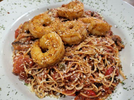 Shrimp Pasta Pomodoro on angel hair pasta