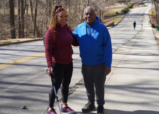 Seniors in the park hiking and staying fit!