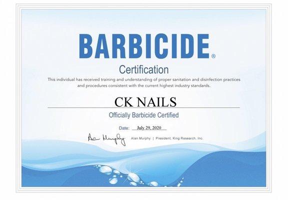 CK Nails Barbicide Certification