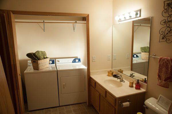 Laundry room inside a lofted apartment at Hickory Pointe.