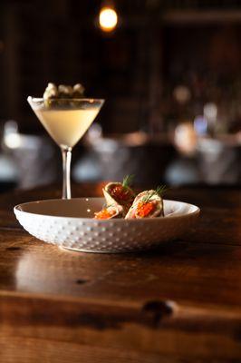 Dirty Martini/Blue Cheese Olives & Salmon Rolls