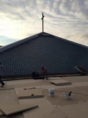 Roof installation on St. Lawrence Church.