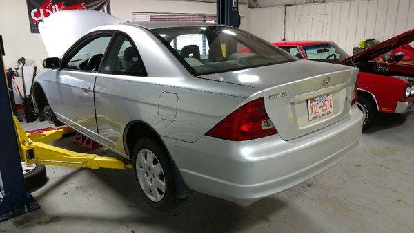 Honda Civic getting a new Clutch and Flywheel, Ball Joints, CV Axleshafts, and Input Shaft Bearing Replaced