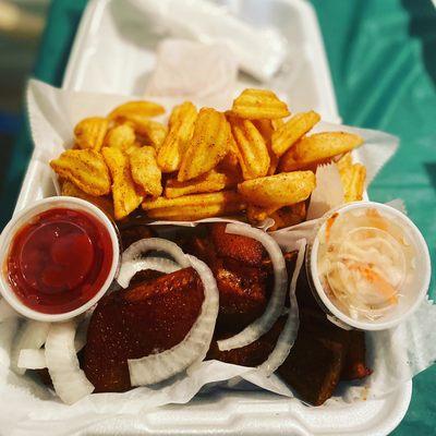 Fried/ pork with potato wedge