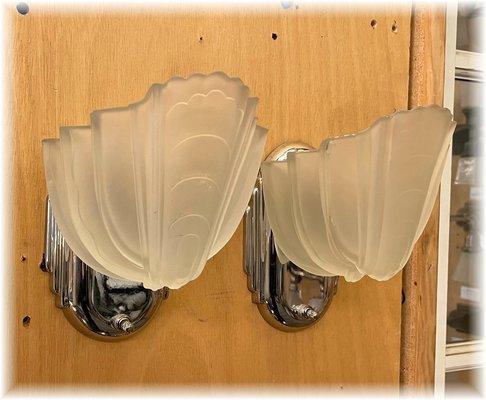 c. 1930 Art Deco chrome finish slip shade sconces