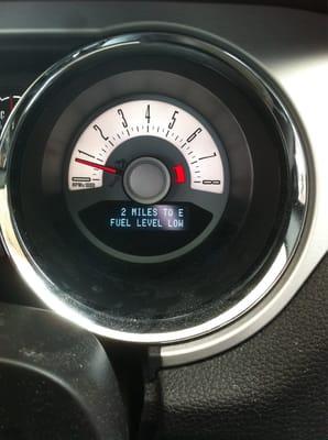 Running my tank down to 2 miles until empty is not too smart .