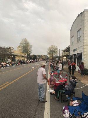 Before the parade begins.  Will get crowded quickly.