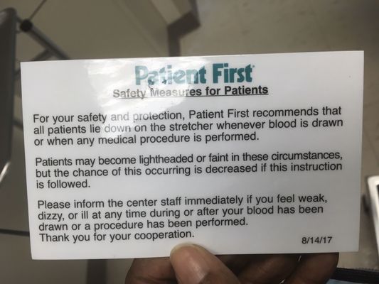 Has anyone ever seen this posted anywhere in this or any  Patient First Urgent Care Center?