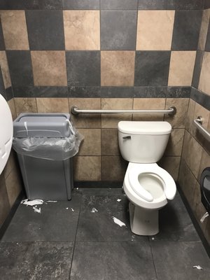 Dirty bathroom with broken lid.