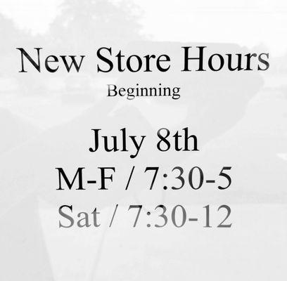 New hours as of July 8, 2019 at FIVE STAR TIRE & AUTO in Thomaston, Georgia.