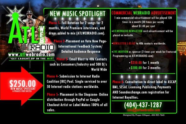 ATLWEBRADIO The World's #1 Hip-Hop Internet radio station. This info on getting our promotional services for new music.