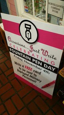 Great way to celebrate fountain pen day, but could have promoted more in store.