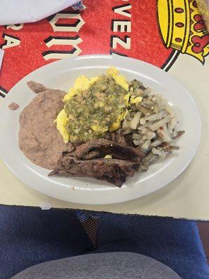 Beef fajita breakfast plate