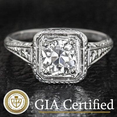 Old European Cut I VVS2 GIA Certified Diamond - Art Deco Platinum Ring