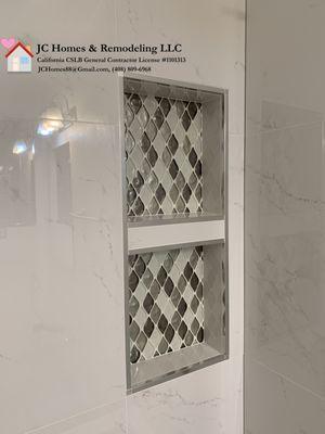 Bathroom Remodeling, Glass Tile Niche and Schluter Waterproofing