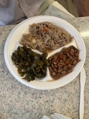 BBQ Pork collards and pinto beans.