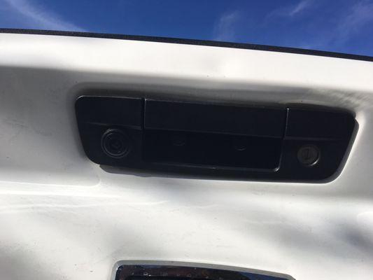 Tailgate handle mounted back up camera