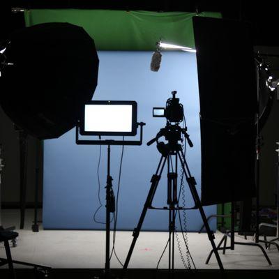 Setup for all of our on-camera classes, now complete with a Blackmagic camera, monitor, & Aputure lights!