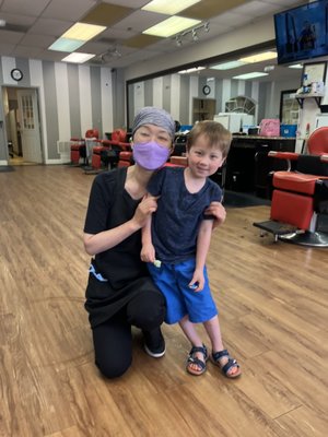 Emily and my son (post haircut!)