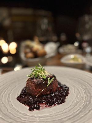 The elk loin on blueberry reduction