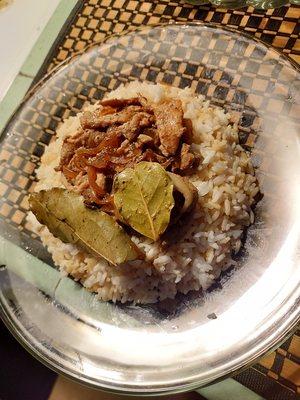 Pork adobo over brown rice