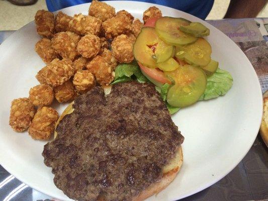 Hamburger disassembled with tots