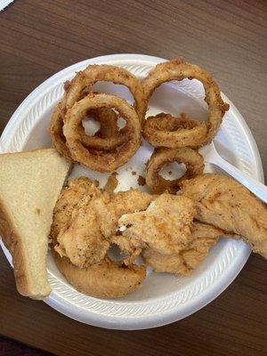 Chicken tenders and onion rings