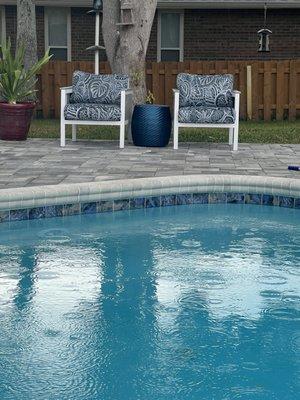 New pool surfacing, new pavers, new pool furniture, new friends.  A perfect experience.