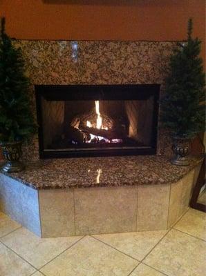 The warm and cozy fireplace at PCI Golf Club