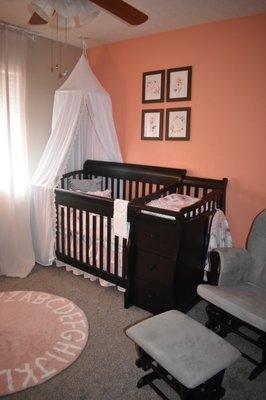 Shabby Chic nursery design by Angela Lahay Designs, LLC in Humble, Texas.