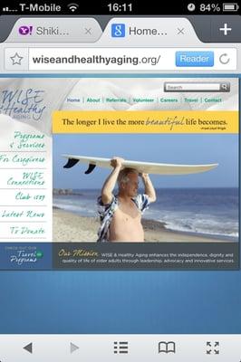 Web home page of Wise & Healthy Aging