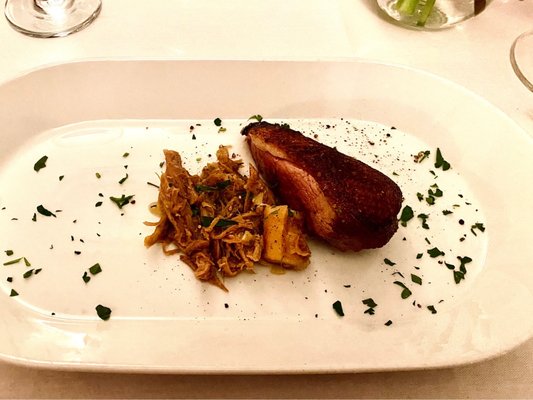 seared duck breast + duck leg confit