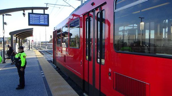 When you see the trolleys come in is stay behind the yellow line is the trolley do travel at a high rate of speed .